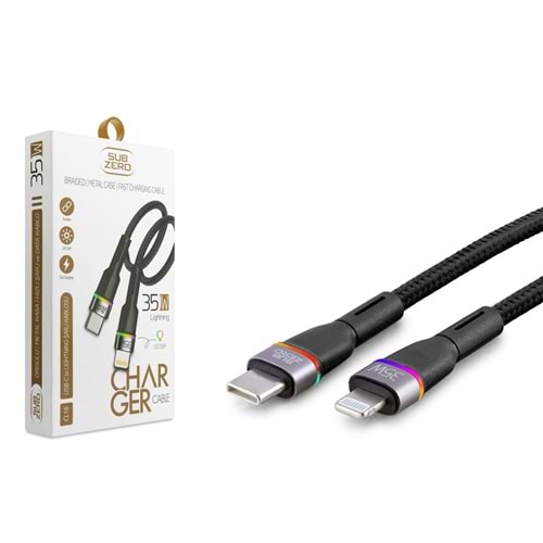 Subzero CL16 35W PD Type-C Lightning Rgb Ledli Metal Hasır Şarj Kablosu