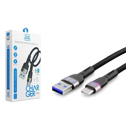 Subzero CL81 Metal Başlık Hasır 6A Type-c RGB Ledli Hızlı Şarj Data Kablosu 1mt