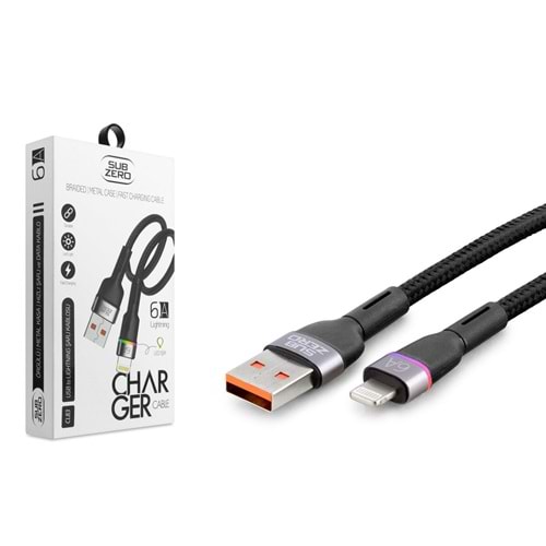 Subzero CL83 Metal Başlık Hasır 6A Lightning RGB Ledli Hızlı Şarj Data Kablosu 1mt