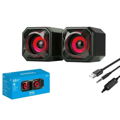 TRİO TRS5 2.0 Multimedia RGB Işıklı 3W*2 Siyah USB Speaker Hoparlör