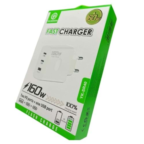 Yk Desıgn YK-SR40 160W PD/USB 3 Çıkışlı Şarj Başlığı