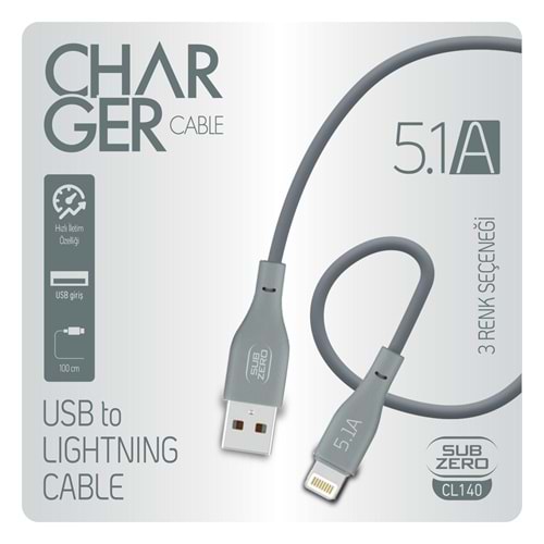 Subzero CL140 5.1A Lightning Hızlı Şarj Data Kablosu 1mt
