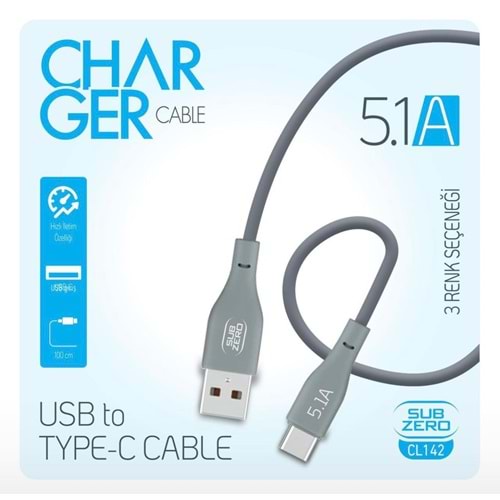 Subzero CL142 5.1A Type-C Hızlı Şarj Data Kablosu 1mt