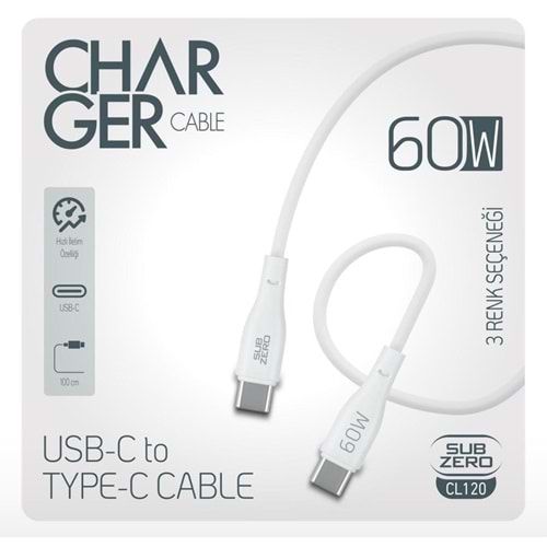 Subzero CL120 60W PD Type-C Type-C Hızlı Şarj Data Kablosu