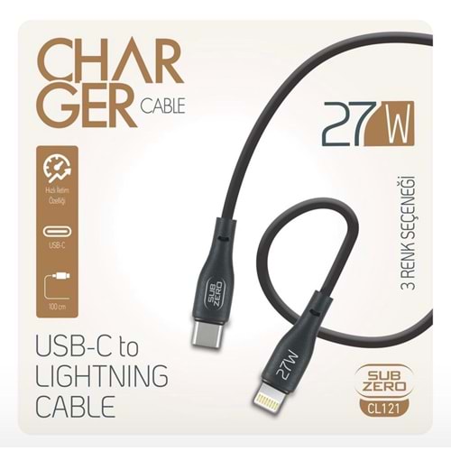 Subzero CL121 27W PD Type-C Lightning Hızlı Şarj Data Kablosu
