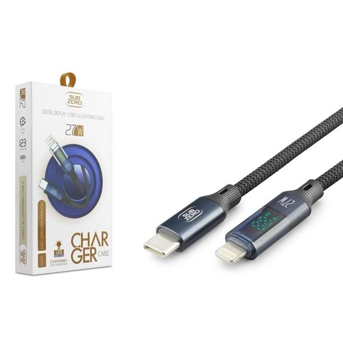 Subzero CL151 27W PD Type-C Lightning Led Göstergeli Hasır Hızlı Şarj Data Kablosu