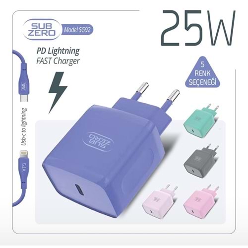 Subzero SG92 25W PD Girişili Ligtning Fast Şarj Aleti