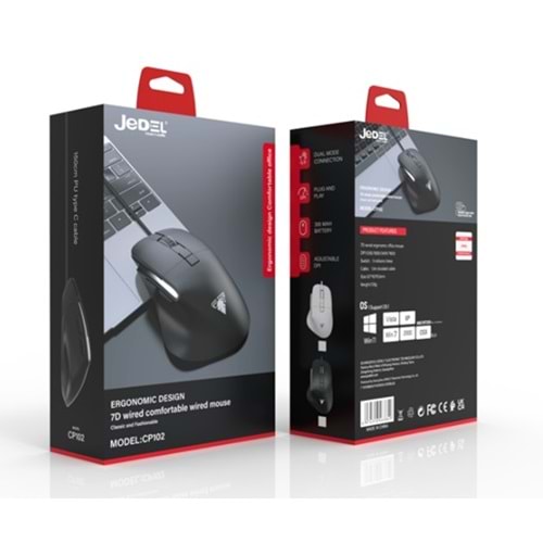 Jedel CP102 Optik Sensör 3600 DPI 7 Düğmeli Örgülü kablolu Gaming Mouse Siyah/Beyaz