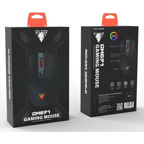 Jedel GM691 Optik Sensör 3600 DPI 7 Düğmeli Örgülü kablolu Gaming Mouse Siyah/Beyaz