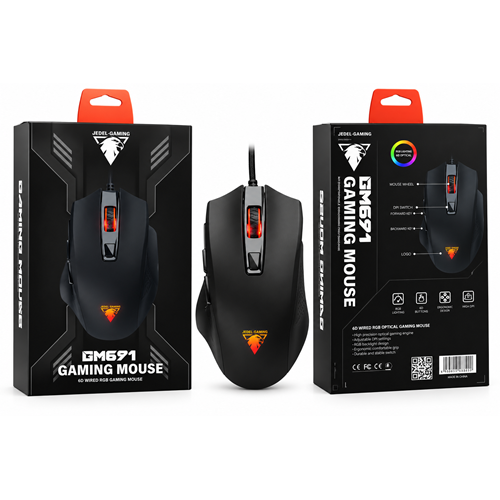 Jedel GM691 Optik Sensör 3600 DPI 7 Düğmeli Örgülü kablolu Gaming Mouse Siyah/Beyaz