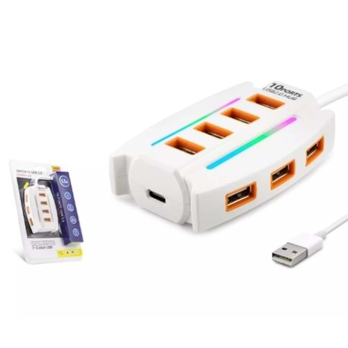 Hadron HDX7037 Usb 2.0 10 Port 7 Renk Led Usb Çoklayıcı 1.2 Metre