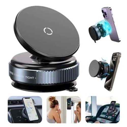 K009 360 Derece Dönebilen Vakumlu Magnetik Telefon Tutucu Ayna-Cam-Araba