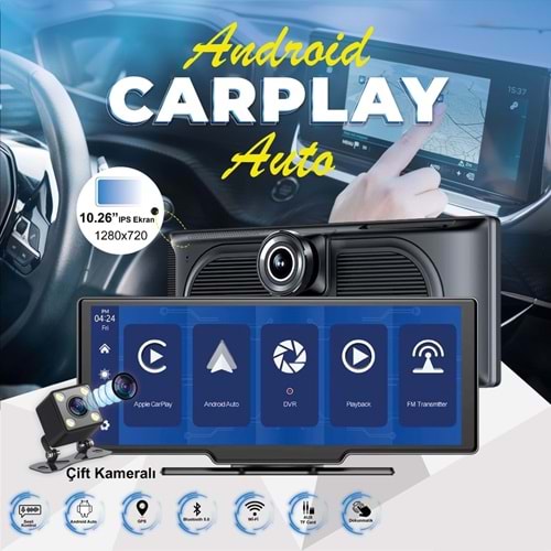 Pars H18C Carplay Apple Android Uyumlu 10.2 İnç Büyük Ekran Tak Çalıştır 4K Ön/Arka Çift Kameralı