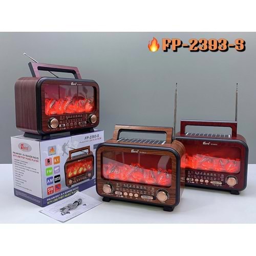 Fepe FP-2393 Şömine Efektli Retro Bluetooth-USB-SD-FM Şarjlı/ Ledli Nostaljik Radyo