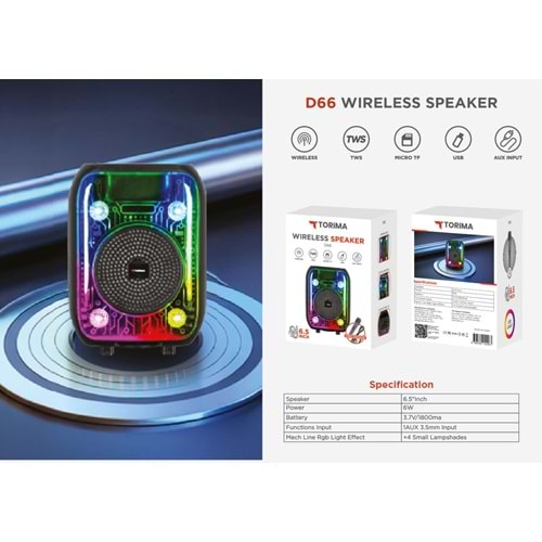 Torima D66 Siyah Kablolu Mikrofonlu Bluetooth Hoparlör