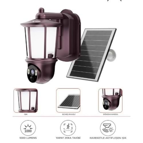 Torima CMR29 Şarjlı Duvar Lambası Görünümlü Gizli Dış Mekan Kamerası Akıllı IP Güneş Enerjili Kamera
