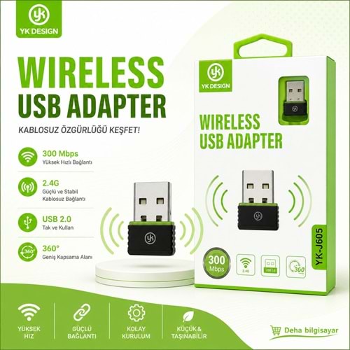 Yk Desıgn YK-J605 300 Mbps USB 2.0 Antensiz Wireless Adaptör