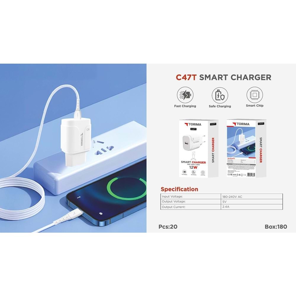 Torima C47T 12W 2.4A Lightning Ev Şarj Aleti