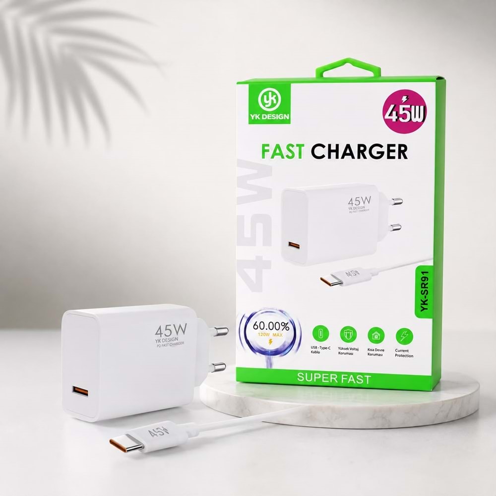 Yk Desıgn YK-SR91 45W Type-C Turbo Ev Tipi Şarj Aleti