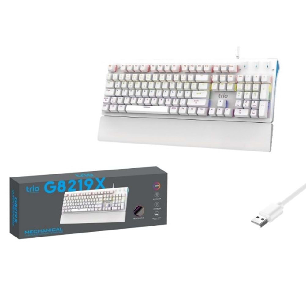 Trio G8219X Blue Swtich Mekanik Beyaz Klavye RGB
