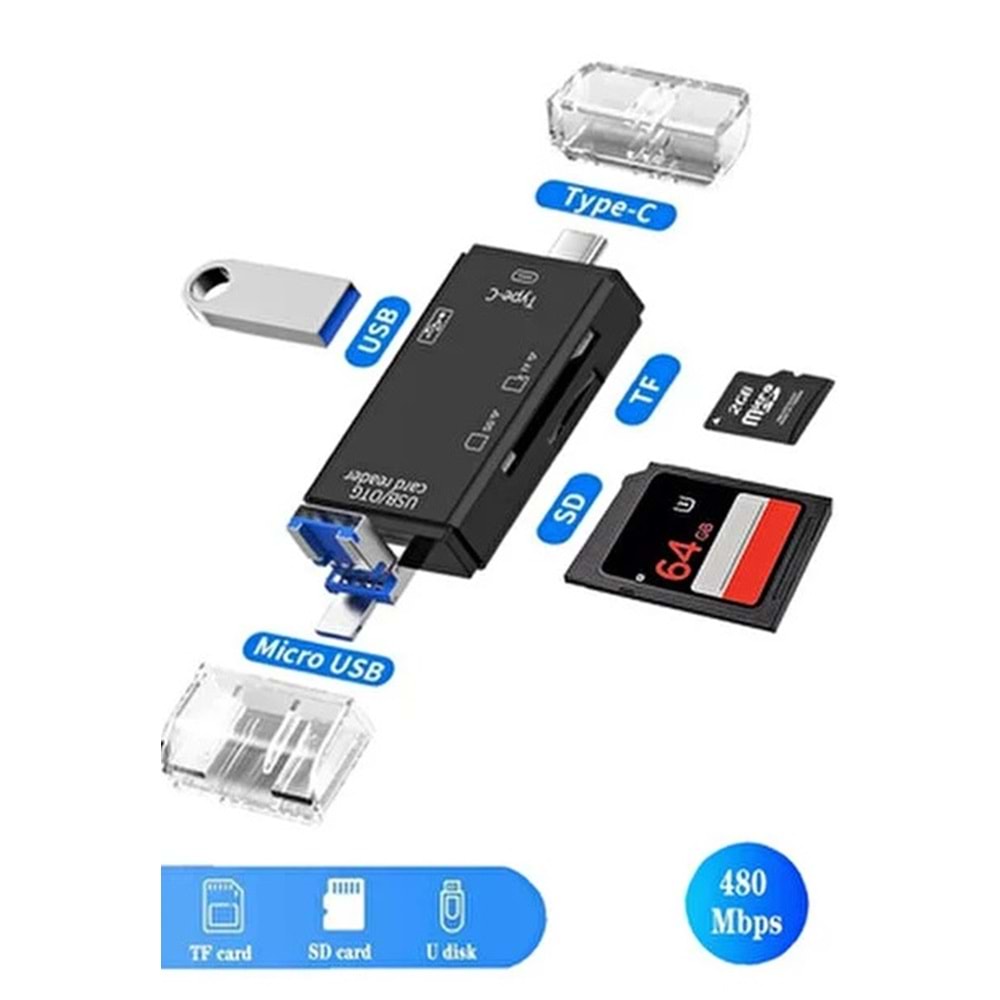 Taplın TK-117 6 in 1 Kart Okuyucu Adaptör Usb-Otg Hub Type-C