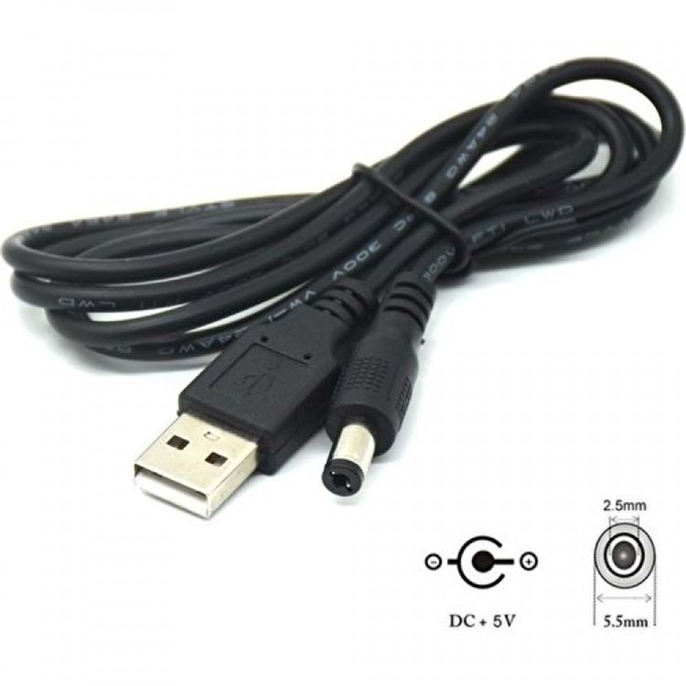 Taplın TK-182 Usb 5.5 mm 2.5 mm 1 Metre kablo usb standart uç dc kablo