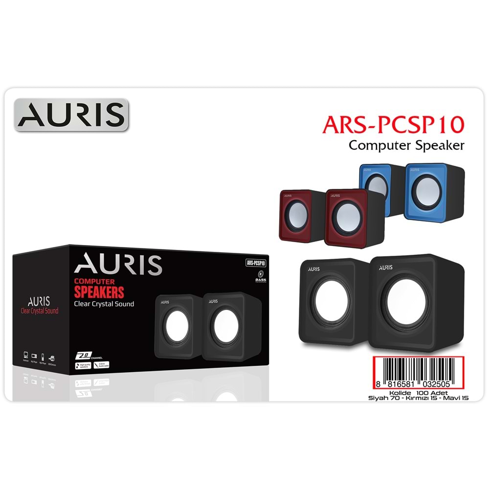 Auris ARS-PCSP10 1+1 Kare Model Mini USB Hoparlör - Speaker (2*3 Watt)