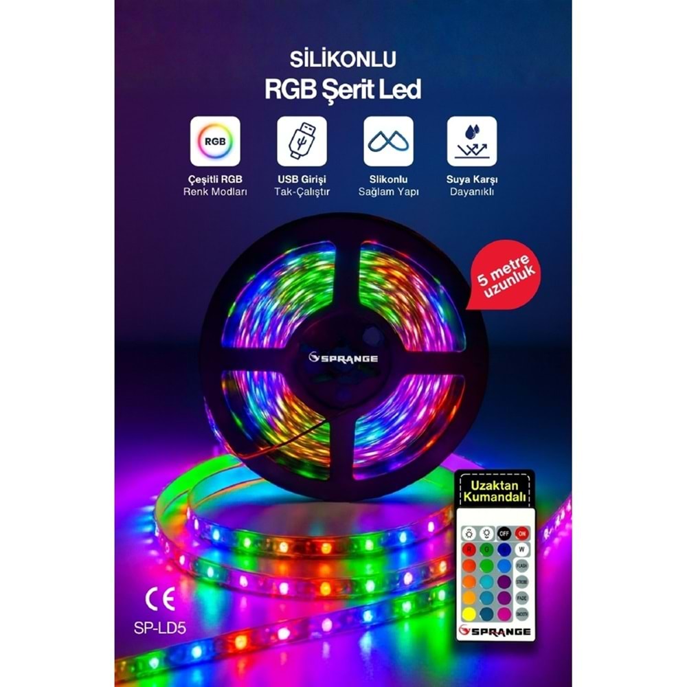 Sprange Sp-Ld5 Silikonlu Kumandalı 5 Metre Usb Rgb Şerit Led