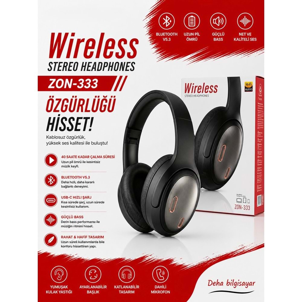 Yk Design ZON333 Kulaküstü V5.3 Bluetooth Çok Renkli Kulaklık