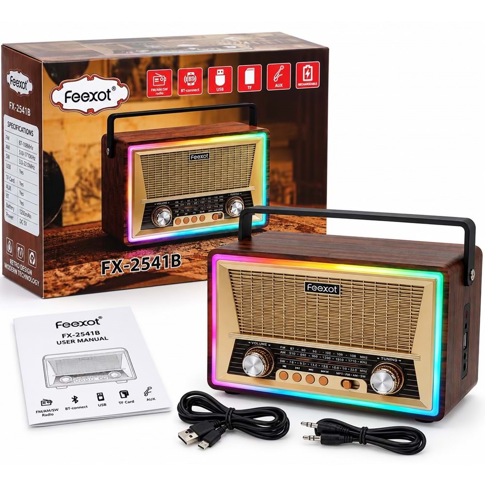 FEEXOT FX-2541B Usb/Sd Mp3 Çalar Bluetooth Şarjlı Nostaljik Radyo