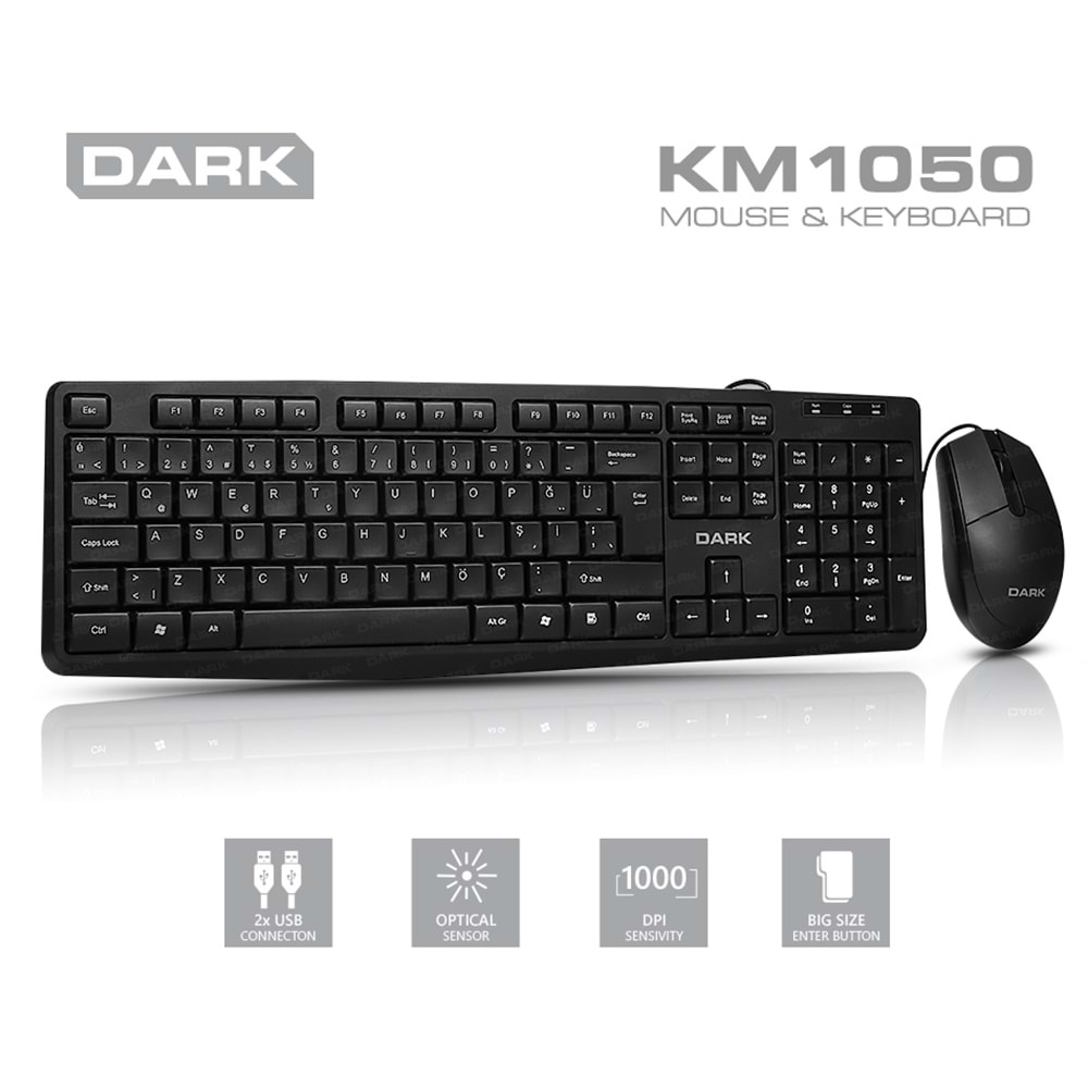 Dark DK-AC-KM1050 Türkçe Q Kablolu Ev & Ofis Slim Klavye & Mouse Set