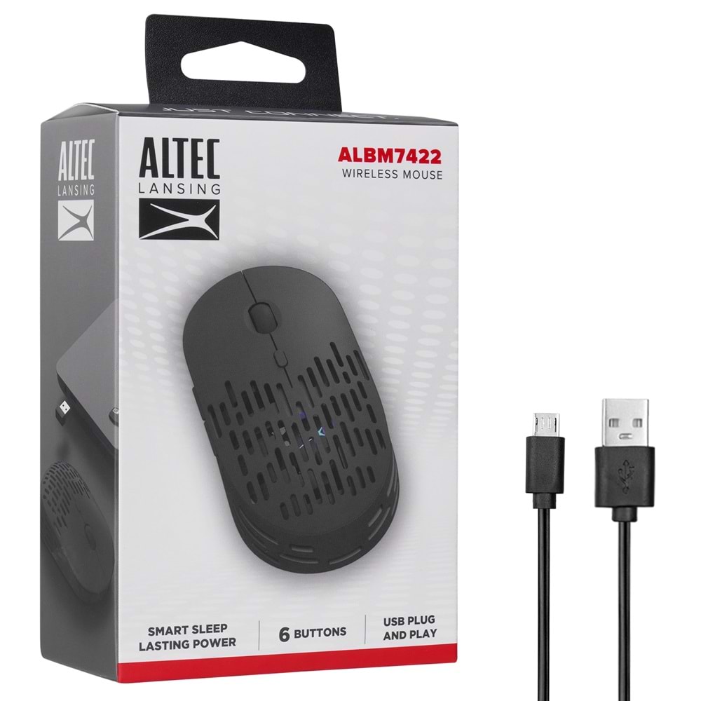 Altec Lansing ALBM7422 Siyah 2.4GHz Tek Renkli 1600DPI Optik Kablosuz Mouse