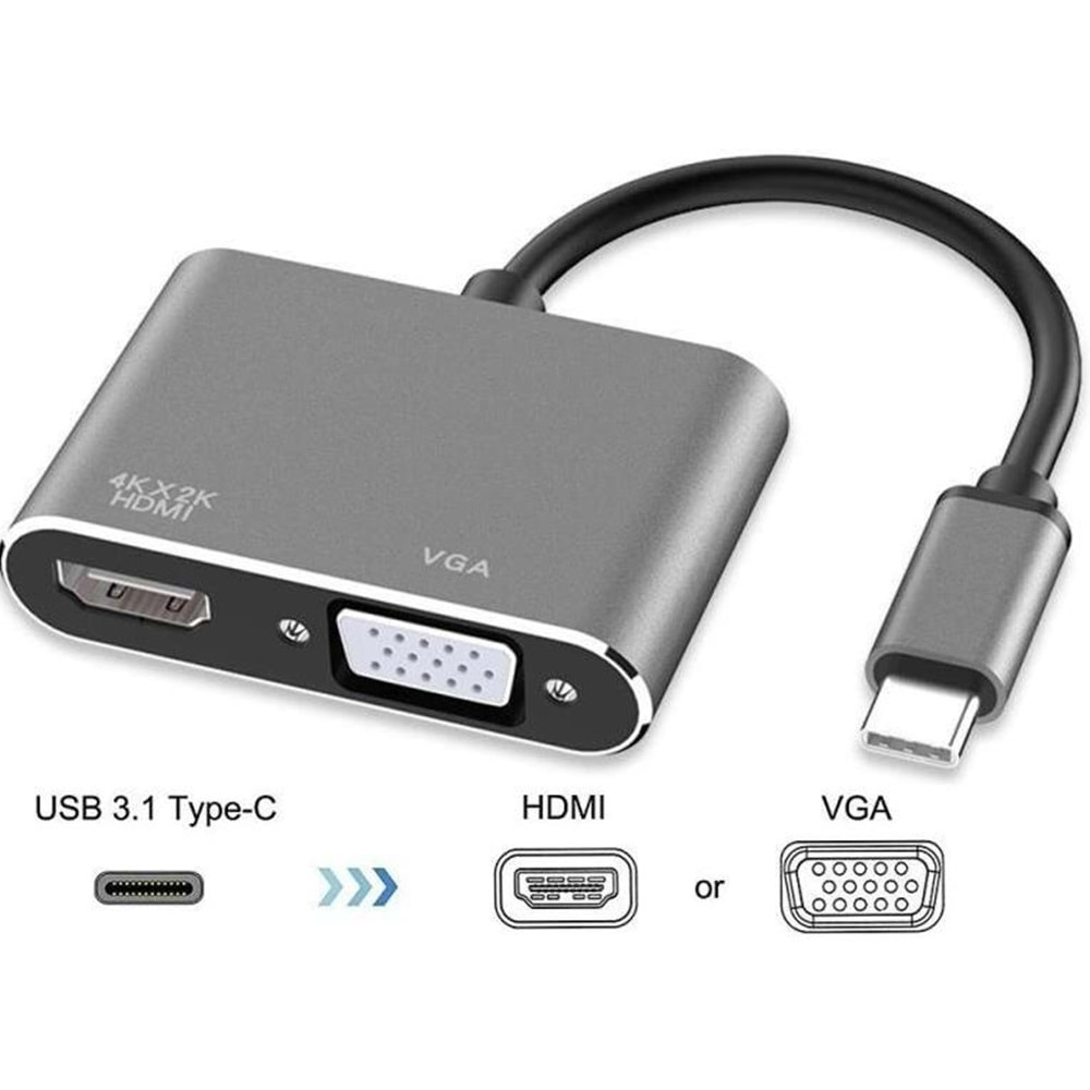 USB Type C To Hdmi VGA 3.1 4K Çevirici Dönüştürücü Adaptör 4728