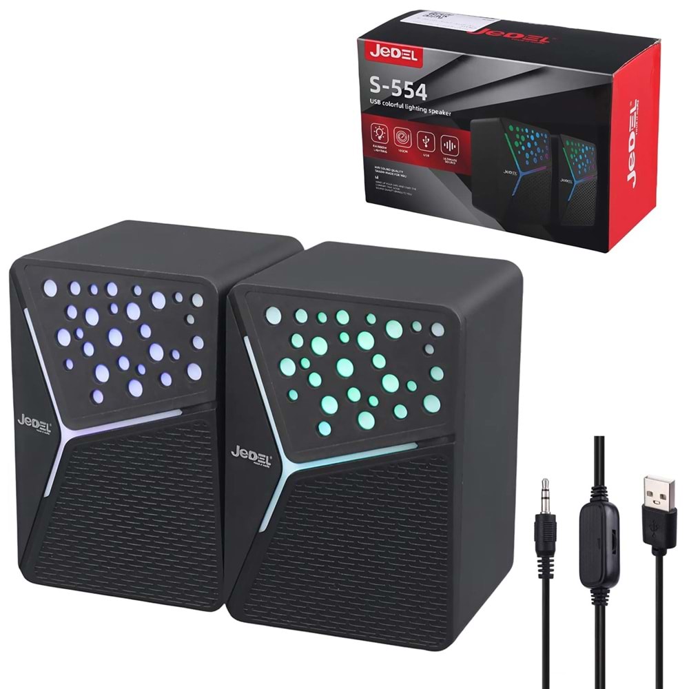 JEDEL S-554 1+1 Usb 3.5mm Jack Rgb Ledli Hoparlör